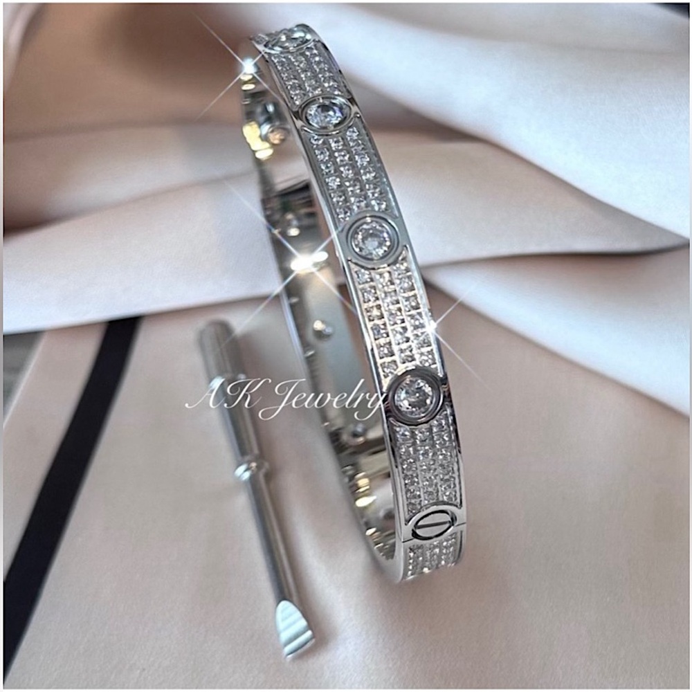 💎LUXURY Pave Silver Screw All cz Diamond Style Bracelet, Bangle, Cuff